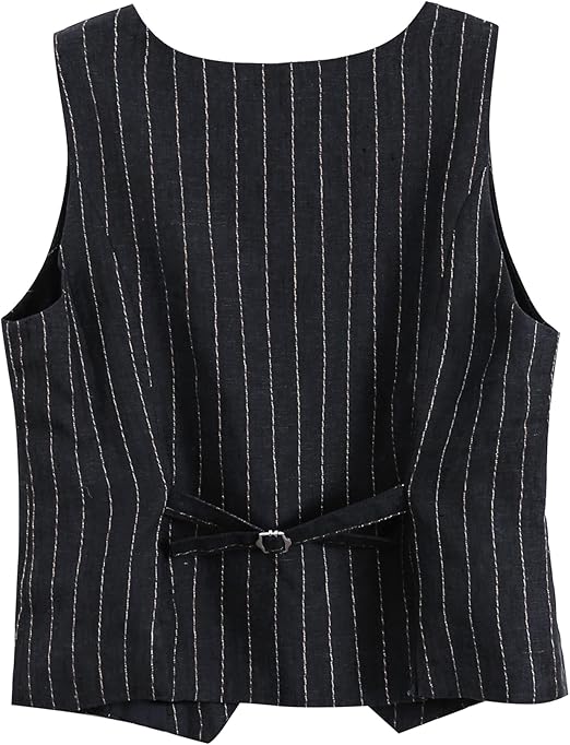 Amazhiyu Pure Linen Sleeveless Vest for Women Button Down V Neck Summer Waistcoat didn't find size on picture