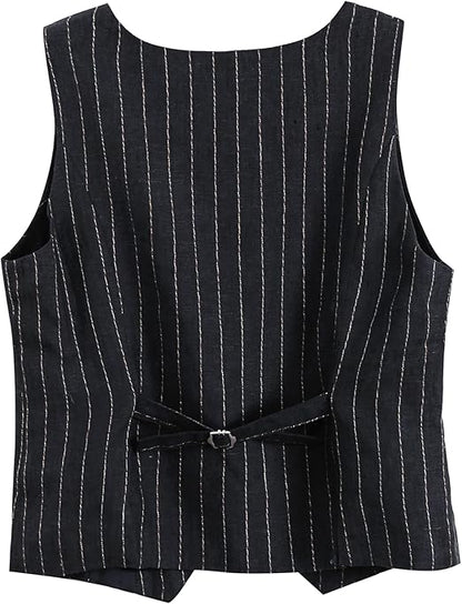 Amazhiyu Pure Linen Sleeveless Vest for Women Button Down V Neck Summer Waistcoat didn't find size on picture