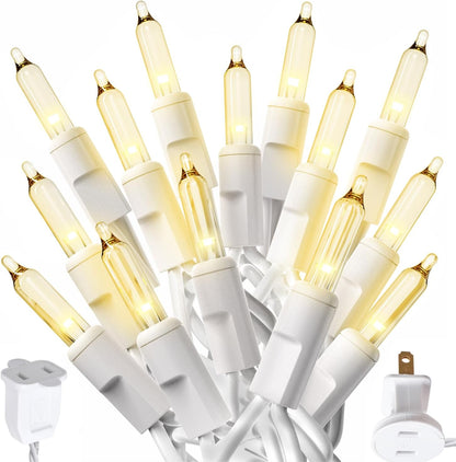 PREXTEX Christmas Lights - 500 Clear Bulbs on 100 ft White Wire, Warm Twinkle Lights String for Indoor and Outdoor Holiday Decorations - Clear Warm White