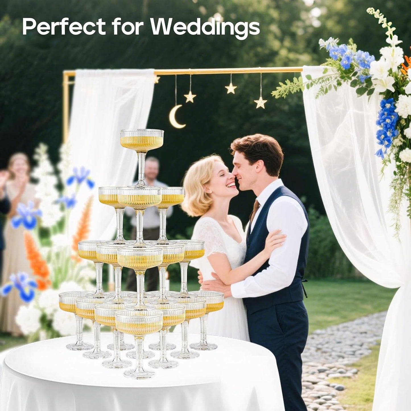 20 Pack Plastic Champagne Tower, 7oz Champagne Coupe Unbreakable Plastic Cocktail Glasses Acrylic Martini Glasses for Wedding Birthday Party Bar, Clear