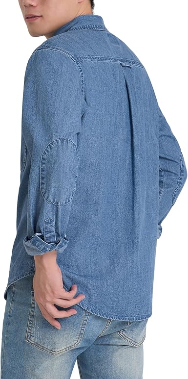 Mens Denim Shirt Long Sleeve Jean Work Shirts Regular Fit Button Down Shirts with Pockets  No size