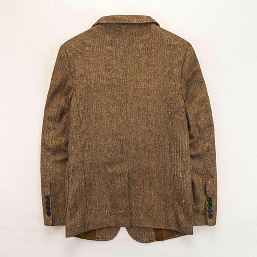 Mens Fall Herringbone Tweed Suit Jacket Business Formal Brown Blazer Gray Jacket for Men didn't find size on picture