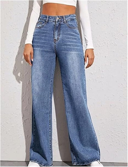 Loose Jeans Retro High Waist Wide Leg Jeans Women's Blue Street Fashion Straight Pants (Color : Light Blue, Size : Small) Size 4