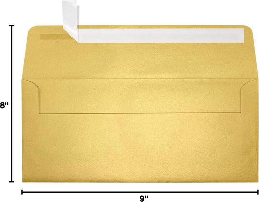 LUXPaper #10 Business Envelopes | Peel & Press | 4 1/8" x 9 1/2" | Gold Metallic | 80lb. Text | 50 Qty