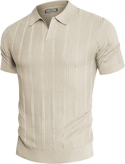 PJ PAUL JONES Mens Polo Shirts Textured Knit V-Neck Summer Shirts size L