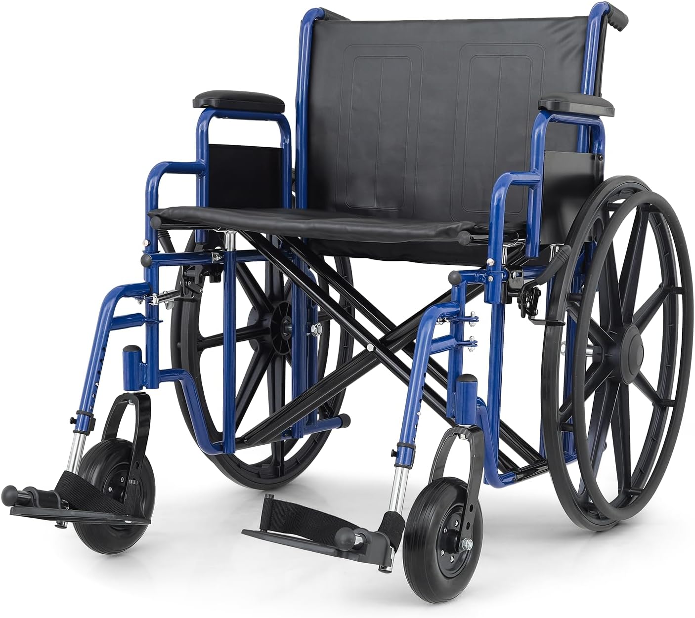 Magshion 500 lb Bariatric Wheelchair – Extra-Wide 24” Seat, Heavy-Duty Foldable All-Terrain for Adults & Seniors – Blue Frame