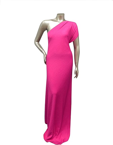 Hot Pink Satin Halter Maxi Bridesmaid Dress Slit Sheath Backless Sleeveless Evening Dress with Sweep Train R30517 Size S