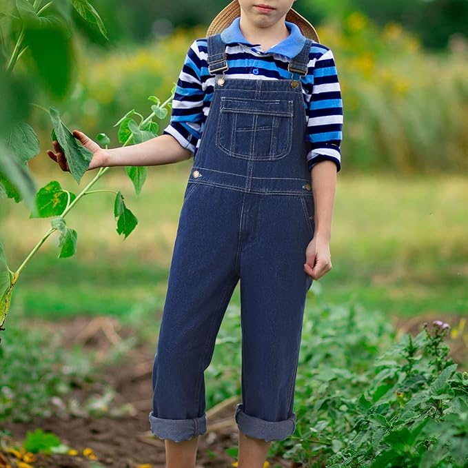 HISEA Boys' Denim Bib Overalls Size 4-16, Boys Youth Relaxed Fit Overall with Adjustable Straps and Convenient Tool Pockets Size 10