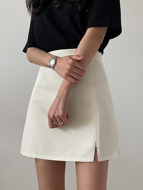 Women's Short Skirts High Waist Slit Hem Mini Skirt Summer Casual Mini Skirts Size S