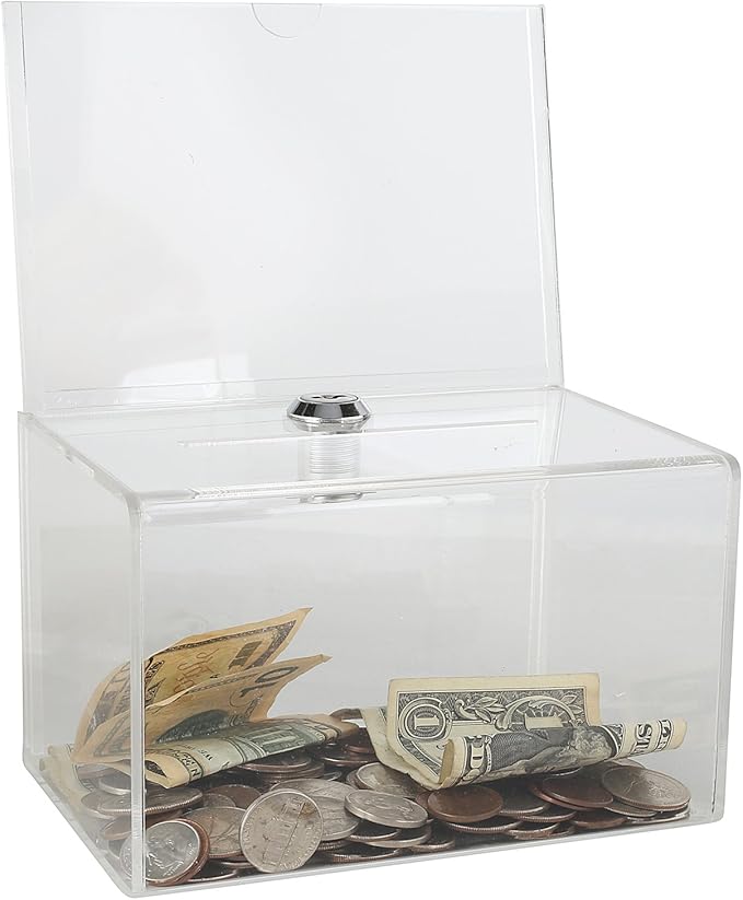 Acrylic Donation Collection Ballot Box Ticket & Drawing Voting or Comment Box Office and Fundraising Suggestion Box 6.25 x 4.25 Display Sign Holder 4.25 x 6.25 inch with Lock and Keys
