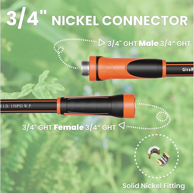 Giraffe Tools Garden Hose 25ft x 5/8", Water Hose Heavy Duty, Flexible, Lightweight Hybrid Hose with Swivel Handle, Male to Female Fittings, Burst 600 PSI