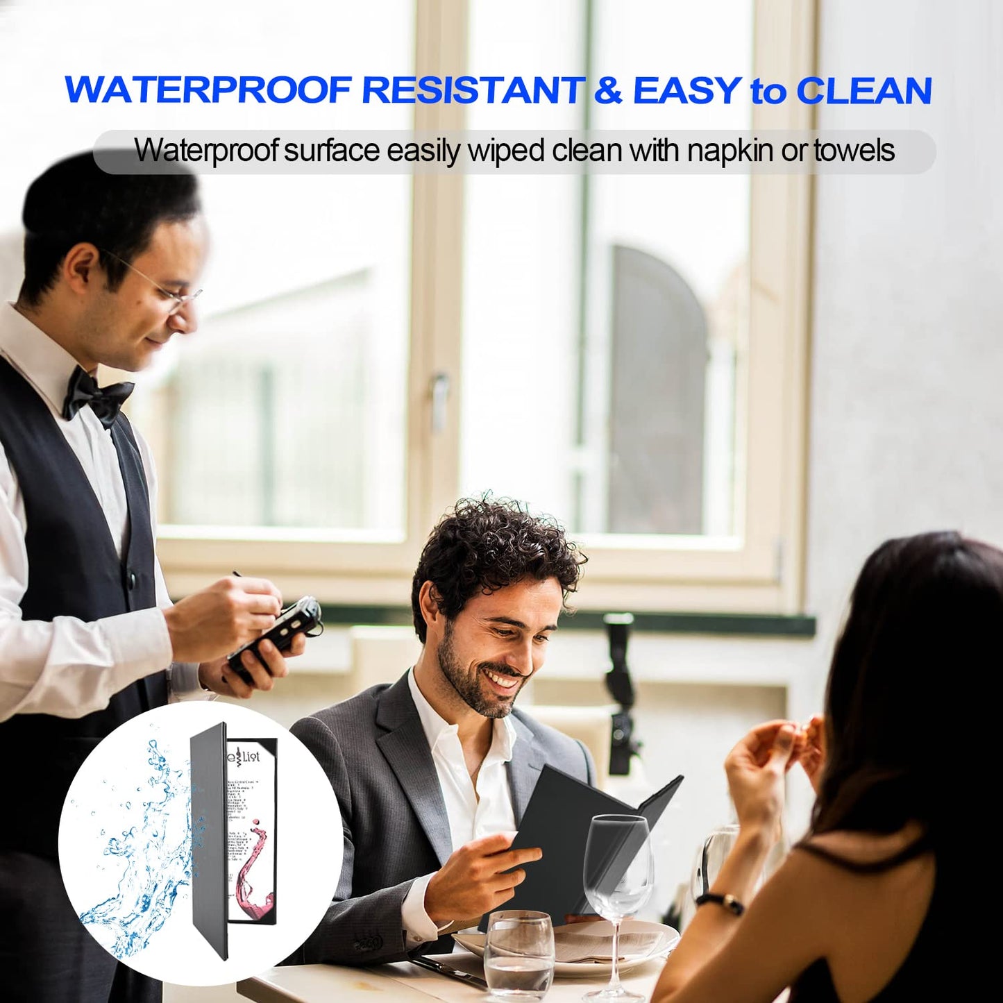 4.25 x 11 inches Menu Holder Menu Covers 2 View PU Leather Book Style Double Fold Panel for Restaurant Coffee Bars（4.25” x 11” /Book Style /1 pcs）