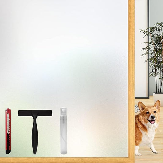 Frosted Glass Window Privacy Film with Installation Tools, Removable, Peep-Proof, Static Cling, Heat Control, UV Protection, Ideal for Home Office Bathroom Door (17.5 x 78.7 Inch)