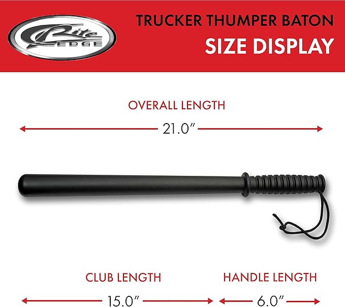 SZCO Supplies 21-Inch Heavy-Duty Tire Thumper – Black Polypropylene Baton with Ribbed Handle and Wrist Lanyard – Truck Tire Pressure Checker, Glass Breaker, Self-Defense, and Utility Tool