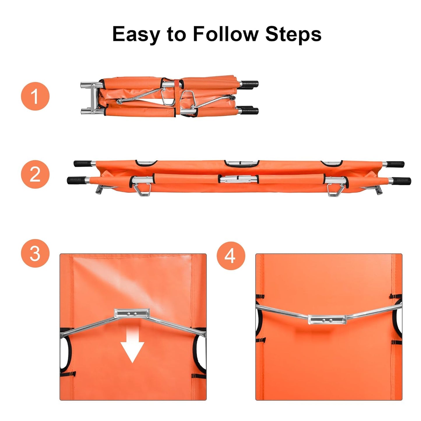 Folding Stretcher for Medical Emergency with Heavy Duty Handles, Straps and Carrying Case, High-Grade Aluminum Alloy Portable Travel Emergency Medical Stretcher for Patient Transport