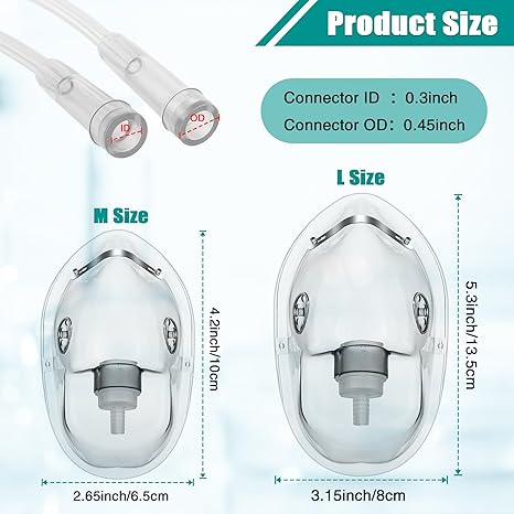 Geiserailie 2 PCS M/L Oxygen Mask with 6.6 Ft Tubing and Adjustable Elastic Strap, Adult Oxygen Mask with Tubing, Transparent Masks for Face Adult