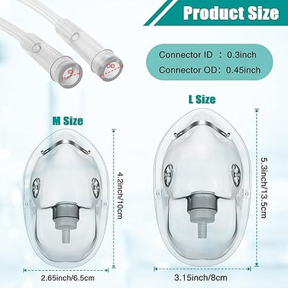 Geiserailie 2 PCS M/L Oxygen Mask with 6.6 Ft Tubing and Adjustable Elastic Strap, Adult Oxygen Mask with Tubing, Transparent Masks for Face Adult