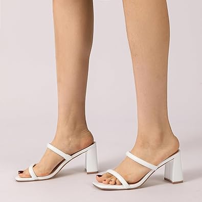 Women's Square Open Toe Heeled Sandals Two Strap Mules Slip On Block Chunky Mid Heels Sandals  size 9