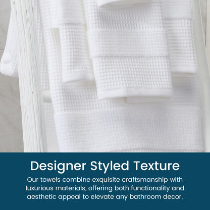 Aire & Raine 100% Cotton Waffle Bath Towel Set - 4 Pack | Lightweight Reversible Waffle Towels for Bathroom | 4 Pack - White