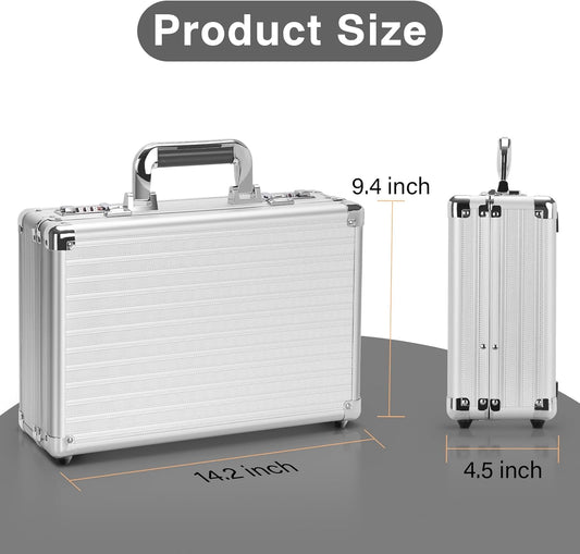 File Organizer Storage Box - 14.2 x 9.4 x 4.5 Inch Medium, Portable Locking Storage Totes with Dual Combination Locks for Cash, Documents & Valuables - Silver