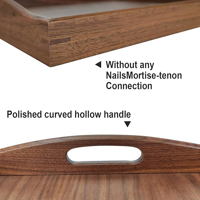 16.5 x 12 Inches Wood Ottoman Tray with Handles, Modern Coffee Table Tray,Square Large Serving Platters for Home Decor,Ottoman,Bed,Kitchen,Bathroom, Breakfast,Bar