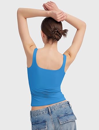 PUMIEY Women's Square Neck Tank Top Sleeveless Double Lined Basic Tops Sharp Collection size S