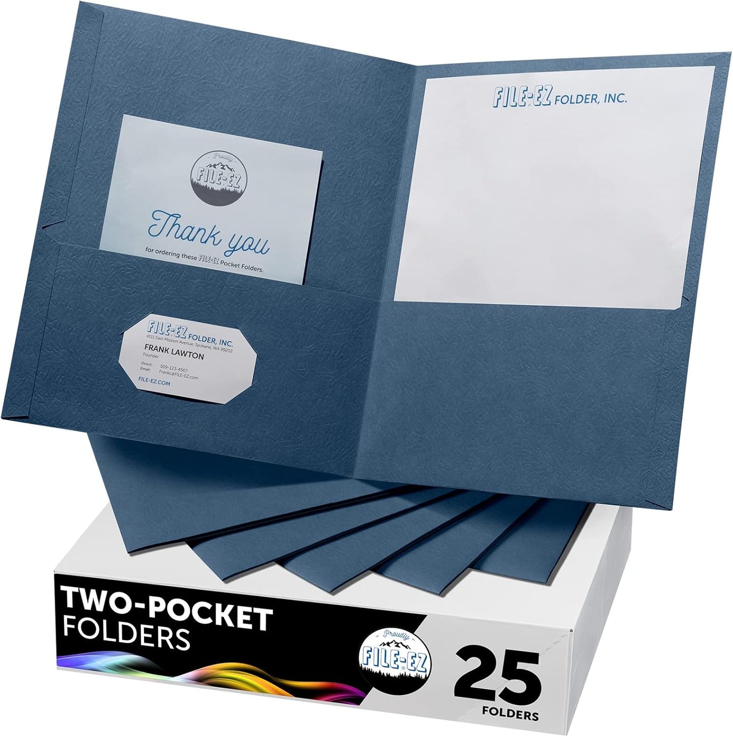 FILE-EZ Two-Pocket Folders, Dark Blue, 25-Pack, Textured Paper, Letter Size (EZ-32523)