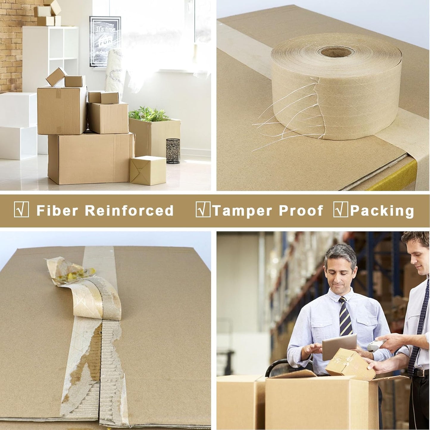 BOMEI PACK Reinforced Water Activated Gummed Kraft Paper Tape, 2 Pack 2.75 inch x 380 ft, for Heavy Duty Secure Packing Shipping