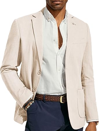PJ PAUL JONES Mens Casual Blazers Lightweight Cotton-Linen Sport Coat 2 Button Unlined Suit Jacket  Size L