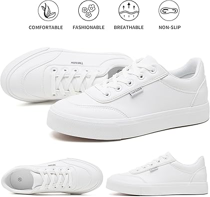 White Sneakers for Women Women's White Shoes PU Leather Tennis Shoes Slip on Shoes for Walking  size 9