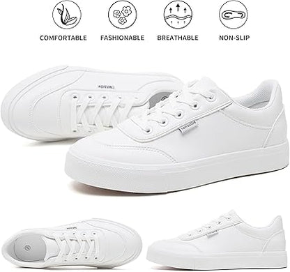 White Sneakers for Women Women's White Shoes PU Leather Tennis Shoes Slip on Shoes for Walking  size 9