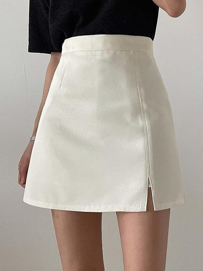 Women's Short Skirts High Waist Slit Hem Mini Skirt Summer Casual Mini Skirts Size S