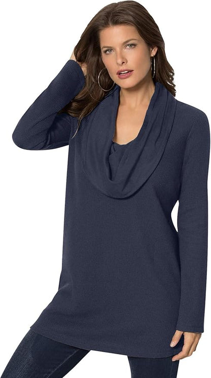Women's Plus Size Cowl Neck Thermal Tunic Size S