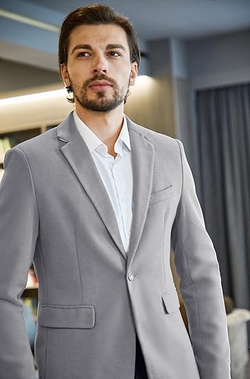 MAGE MALE Men's Blazer Casual Knit Sport Coat Slim Fit Suit Jacket One Button Lightweight Blazers Size L