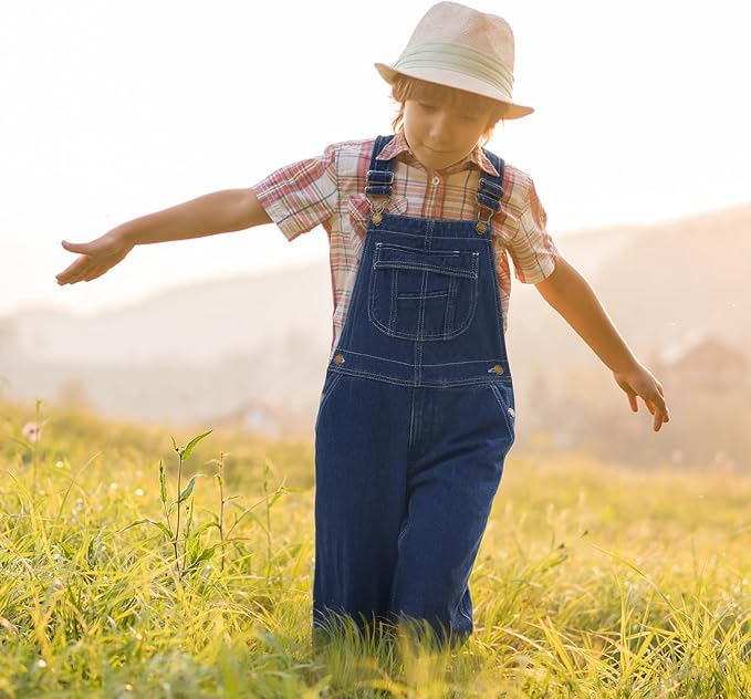 HISEA Boys' Denim Bib Overalls Size 4-16, Boys Youth Relaxed Fit Overall with Adjustable Straps and Convenient Tool Pockets Size 10