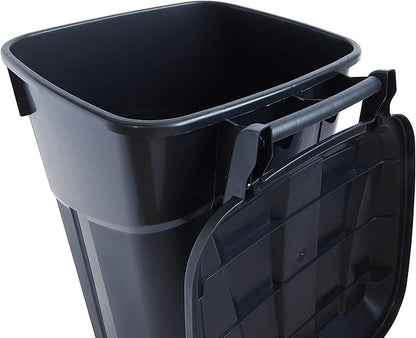 United Solutions 32 Gallon Wheeled Outdoor Garbage Can with Attached Snap Lock Lid and Heavy-Duty Handles, Black, Heavy-Duty Construction, Perfect Backyard, Deck, or Garage Trash Can, 2 Pack