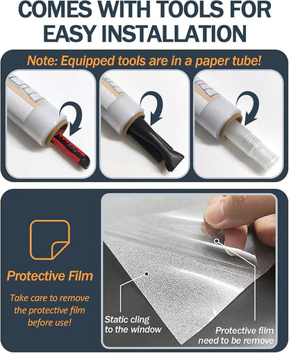 Frosted Glass Window Privacy Film with Installation Tools, Removable, Peep-Proof, Static Cling, Heat Control, UV Protection, Ideal for Home Office Bathroom Door (17.5 x 78.7 Inch)