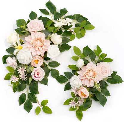 Wedding Decor (Pack of 2) Welcome Sign Flower Backdrop Garland for Ceremony Reception Wall Easel Home Decoration Entryway Faux Outdoor Board Head Table Decor (Blush