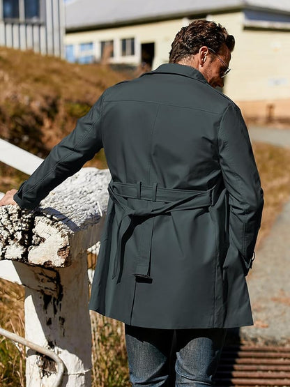 Pretifeel Mens Trench Coat Slim Fit Double Breasted Long Jacket Notched Lapel Belt Fall Windproof Coat Size Unavailable