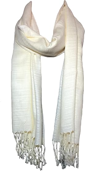 100% Natural Pure Silk Scarf, Solid Color Plain Scarves Soft Winter, IvorySize No  didn't find size on picture