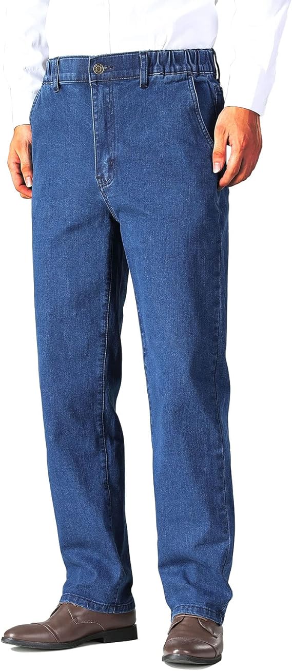 Mens Elastic Waist Jeans Relaxed Fit with Zipper and Button  Size No