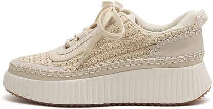 Women Lace Up Platform Woven Sneakers Comfortable Casual Fashion Sneaker Low Top Chunky Walking Shoes size 9