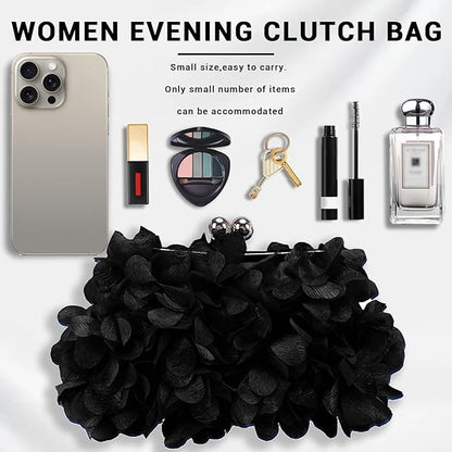 Women Elegant Evening Purse, Small Floral Clutch Bag with Detachable Chain for Wedding, Party, Prom