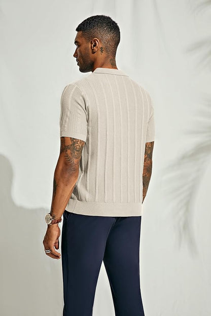 PJ PAUL JONES Mens Polo Shirts Textured Knit V-Neck Summer Shirts size L