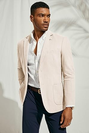 PJ PAUL JONES Mens Casual Blazers Lightweight Cotton-Linen Sport Coat 2 Button Unlined Suit Jacket  Size L