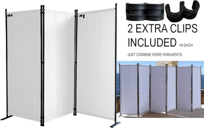 Room Divider 67" W x 65" H White | 3-Panel Folding Privacy Screen | Portable Room Partition | Garden Separation Paravent | Water Repellent Indoor & Outdoor Freestanding Wall