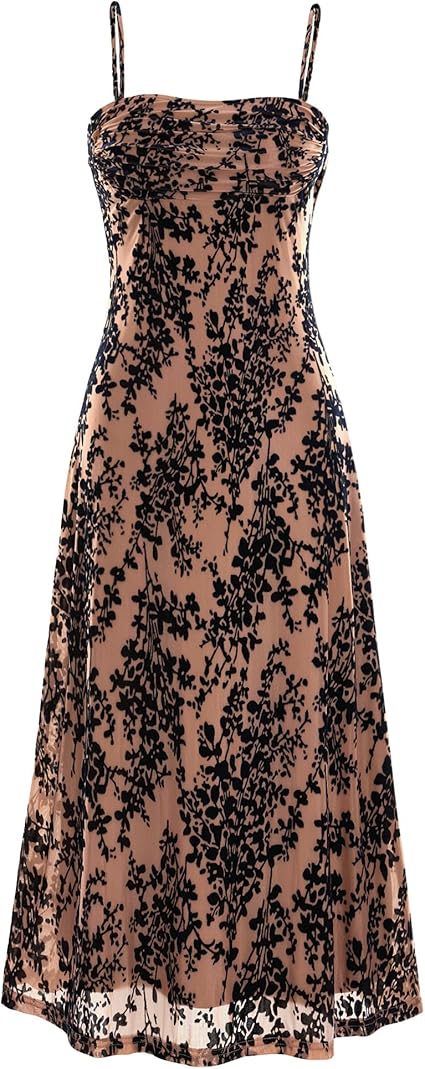 BTFBM Women's Summer Dress Sleeveless Spaghetti Strap Midi Dress Sexy Cowl Neck Floral Cocktail Dress Party Dresses size S