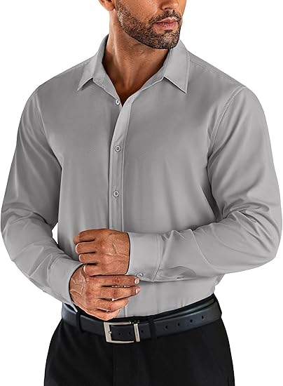 Biagio Men's 100% Cotton Solid Silver Grey Color Dress Shirt w Convertible Cuffs  Size S