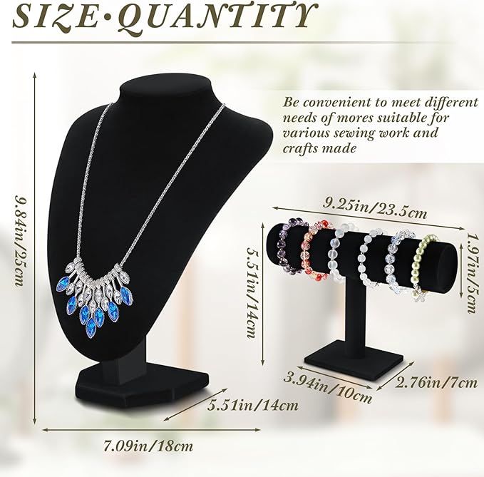 6 Pcs Jewelry Display Set Necklace Display Stand T Bar Bracelet Holder Jewelry Bust for Home Store Trade Show(Black)