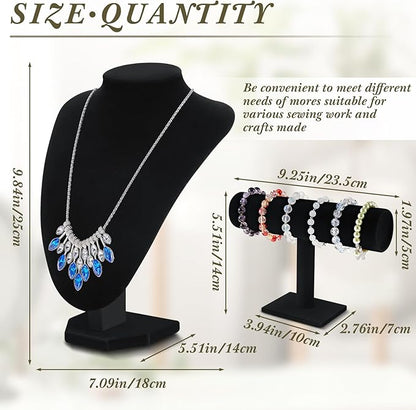 6 Pcs Jewelry Display Set Necklace Display Stand T Bar Bracelet Holder Jewelry Bust for Home Store Trade Show(Black)